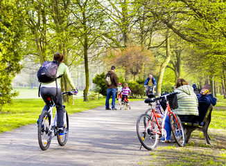 Bike riders in spring park