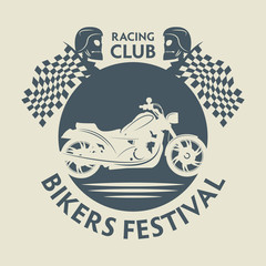 Fototapeta premium Stamp or label with skull and the words Bikers Festival inside