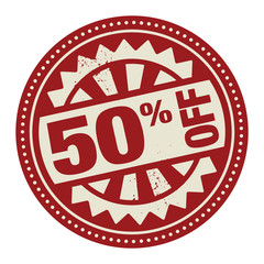 Abstract stamp or label with the text 50 percent off written ins