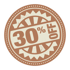 Abstract stamp or label with the text 30 percent off written ins