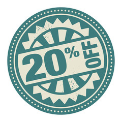 Abstract stamp or label with the text 20 percent off written ins