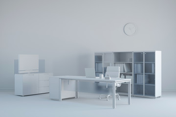 Büro in weiß mit Möbeln