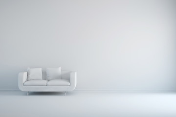 Raum in weiß mit Sofa und Kissen