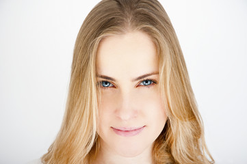 Naklejka premium Beautiful woman with long straight blond hair. Fashion model pos