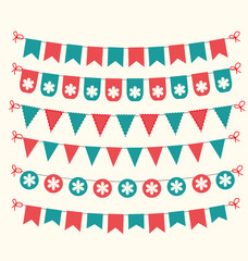 Fototapeta premium Bunting set retro red and green scrapbook design elements