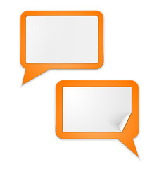 White paper speech bubbles on orange background