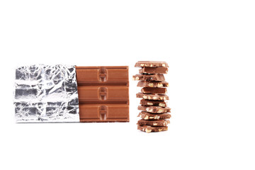 Dark chocolate bar in foil.
