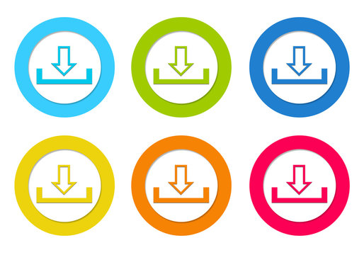 Colorful rounded icons with download symbol