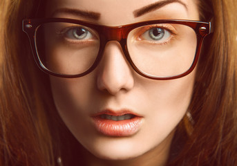 Horizontal portrait of caucasian woman in glasses