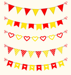 Bunting set red and yellow scrapbook  flags design elements