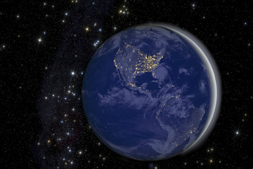 City ligths on earth from space. Image elements furnished by NAS