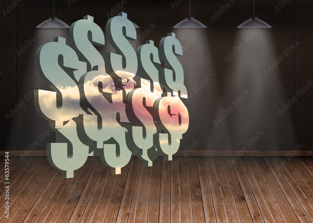 Poster Composite image of clouds on dollars on abstract screen