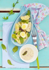 spring potato salad with sorrel and eggs