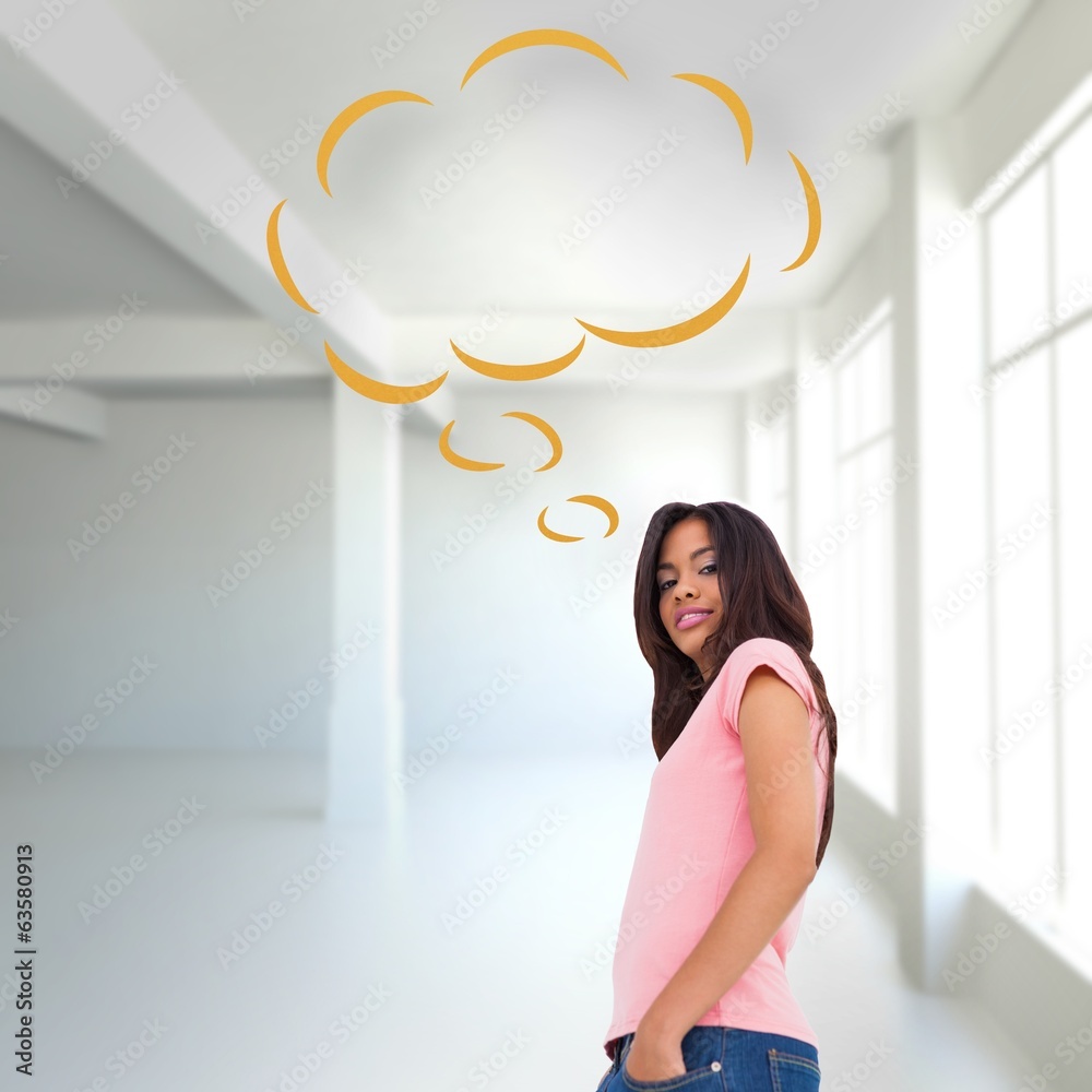 Poster composite image of pretty brunette stepping