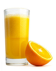 Orange juice and slices isolated