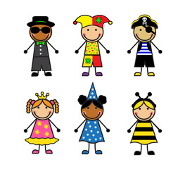 Cartoon children in different carnival costumes