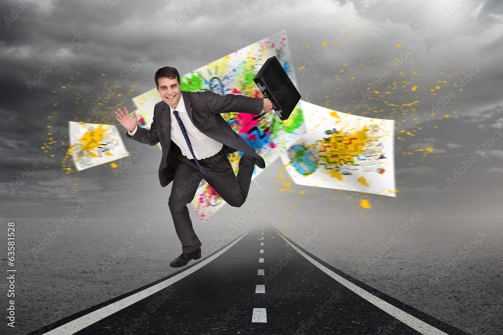 Poster composite image of smiling businessman in a hurry