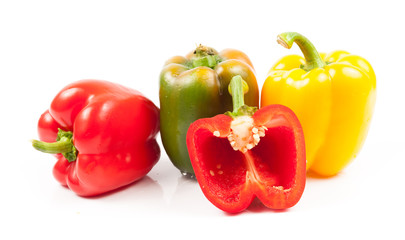 Three bell peppers isolated on white background