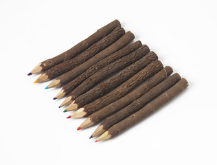 set of pencils stylized tree branch on white