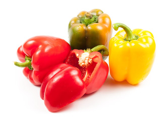 Three bell peppers isolated on white background