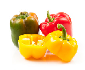 Three bell peppers isolated on white background