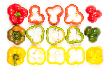 Slice Bell Pepper in a row with white background