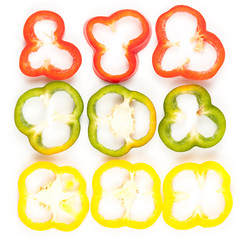 Slice Bell Pepper in a row with white background