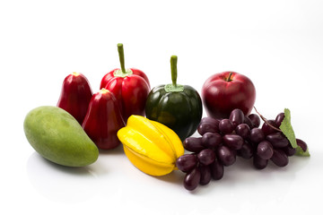 Assortment of exotic fruits on white