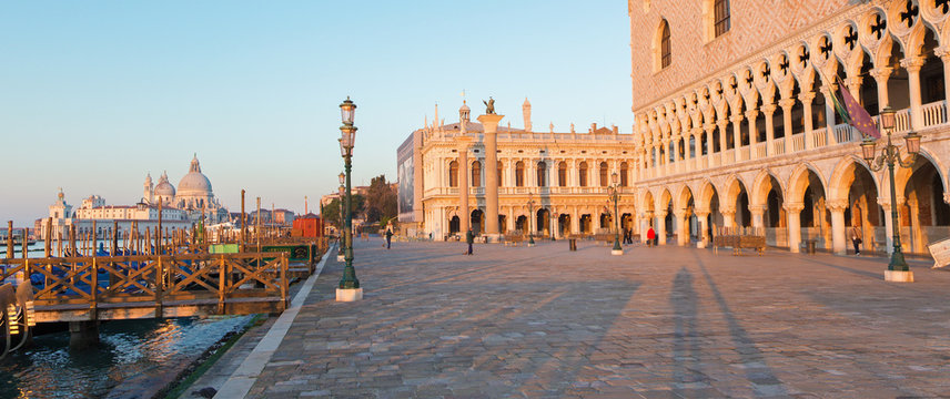 Venice - Doge palace and and waterfront in morning light.