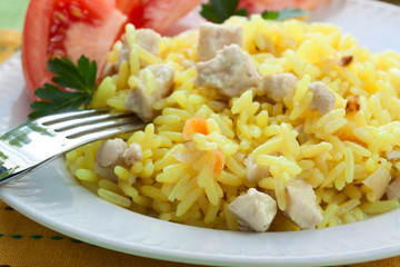 rice with meat, chicken and vegetables