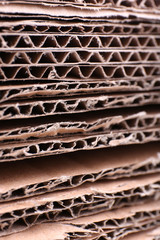 Stack of cardboard for recycling close-up
