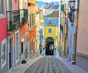 Lisbon funicular Bica - obrazy, fototapety, plakaty