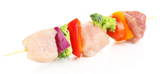 Raw pork kebab isolated on white