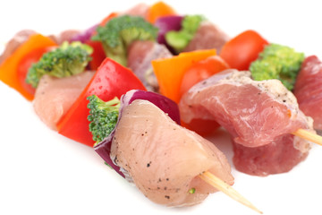 Raw pork kebab close up