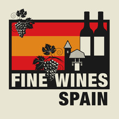 Stamp or label with words Fine Wines, Spain, vector