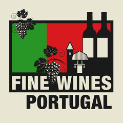 Stamp or label with words Fine Wines, Portugal, vector