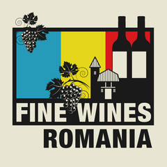 Stamp or label with words Fine Wines, Romania, vector