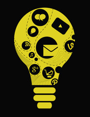 creative light bulb with application icons