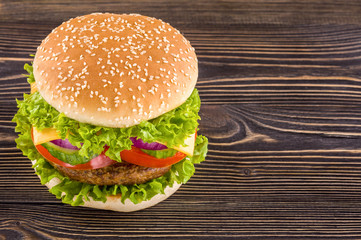 Homemade burger on the wooden table