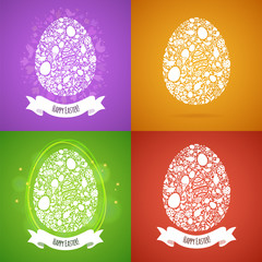 Four Easter Egg Card of White Objects on Color Background