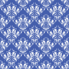 Vector damask seamless on blue background