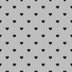Seamless black lace pattern with hearts.