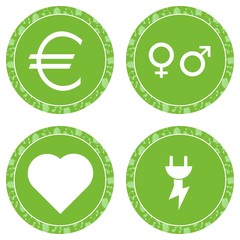 Symboles dans 4 panneaux vert	