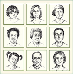 Mutigenerational human faces mosaic