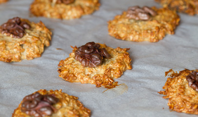 Baked oat cookies with a walnut
