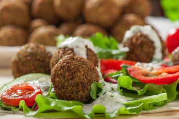 Falafel on salad leaves