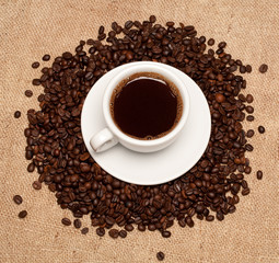 cup of coffee and beans