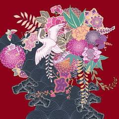 Vintage kimono floral motif © Macrovector