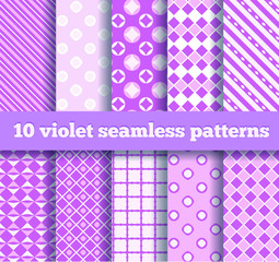 set of ten seamless geometric violet patterns. EPS10