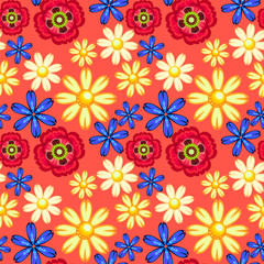 cornflower, camomile and poppy seamless pattern